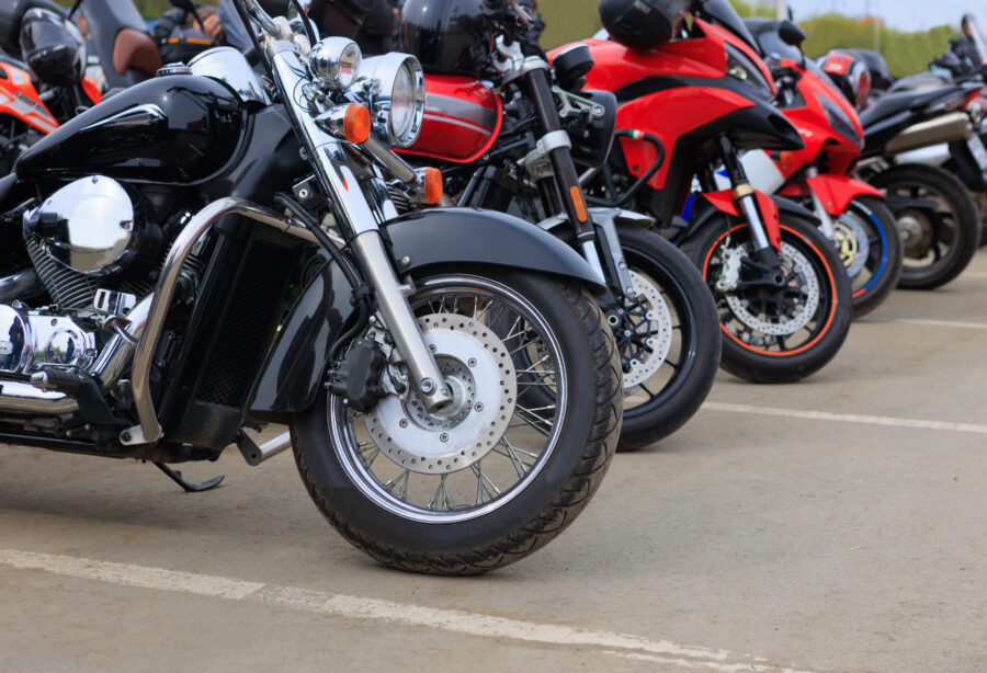Motorcycles in a parking lot in the city